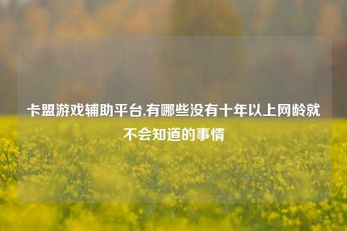 卡盟游戏辅助平台,有哪些没有十年以上网龄就不会知道的事情