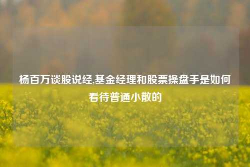 杨百万谈股说经,基金经理和股票操盘手是如何看待普通小散的