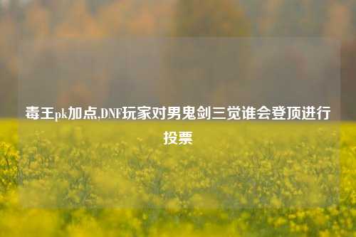 毒王pk加点,DNF玩家对男鬼剑三觉谁会登顶进行投票