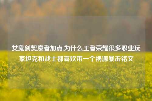 女鬼剑契魔者加点,为什么王者荣耀很多职业玩家坦克和战士都喜欢带一个祸源暴击铭文