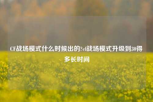 CF战场模式什么时候出的?cf战场模式升级到30得多长时间