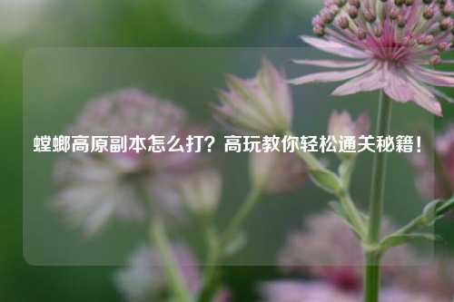 螳螂高原副本怎么打？高玩教你轻松通关秘籍！